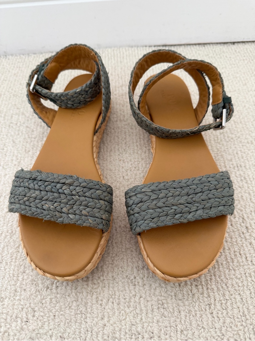Ralph Lauren Blue straw Braided Espadrille Ankle-Strap Sandals NEW Sz 8.5